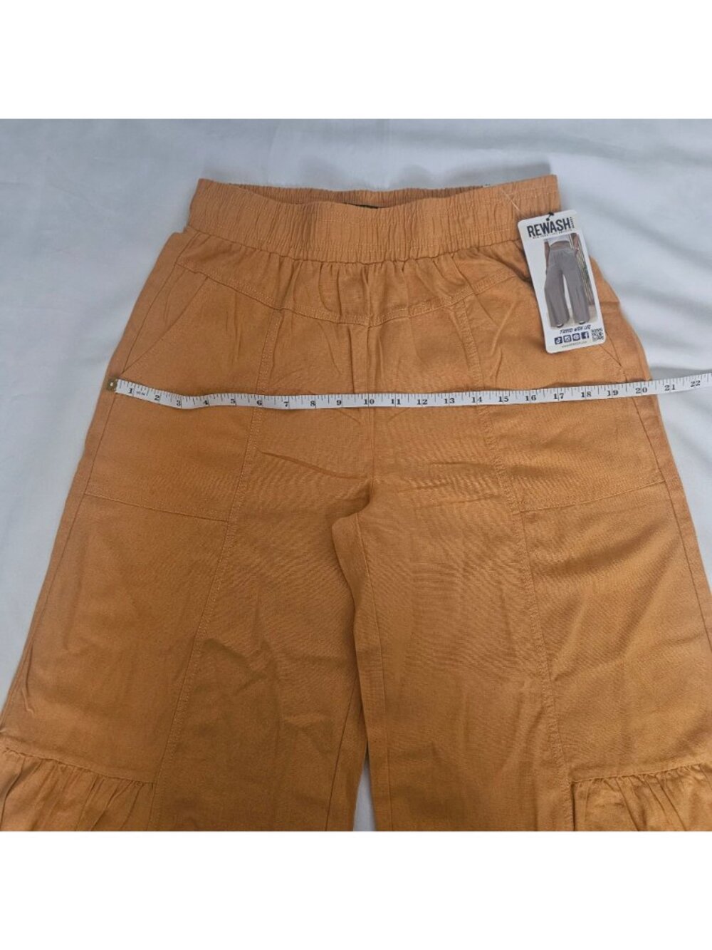 Rewash Brand Mustard Yellow Rayon-Linen Tiered Wide Leg Pants Size Medium, NWT - Picture 9 of 12
